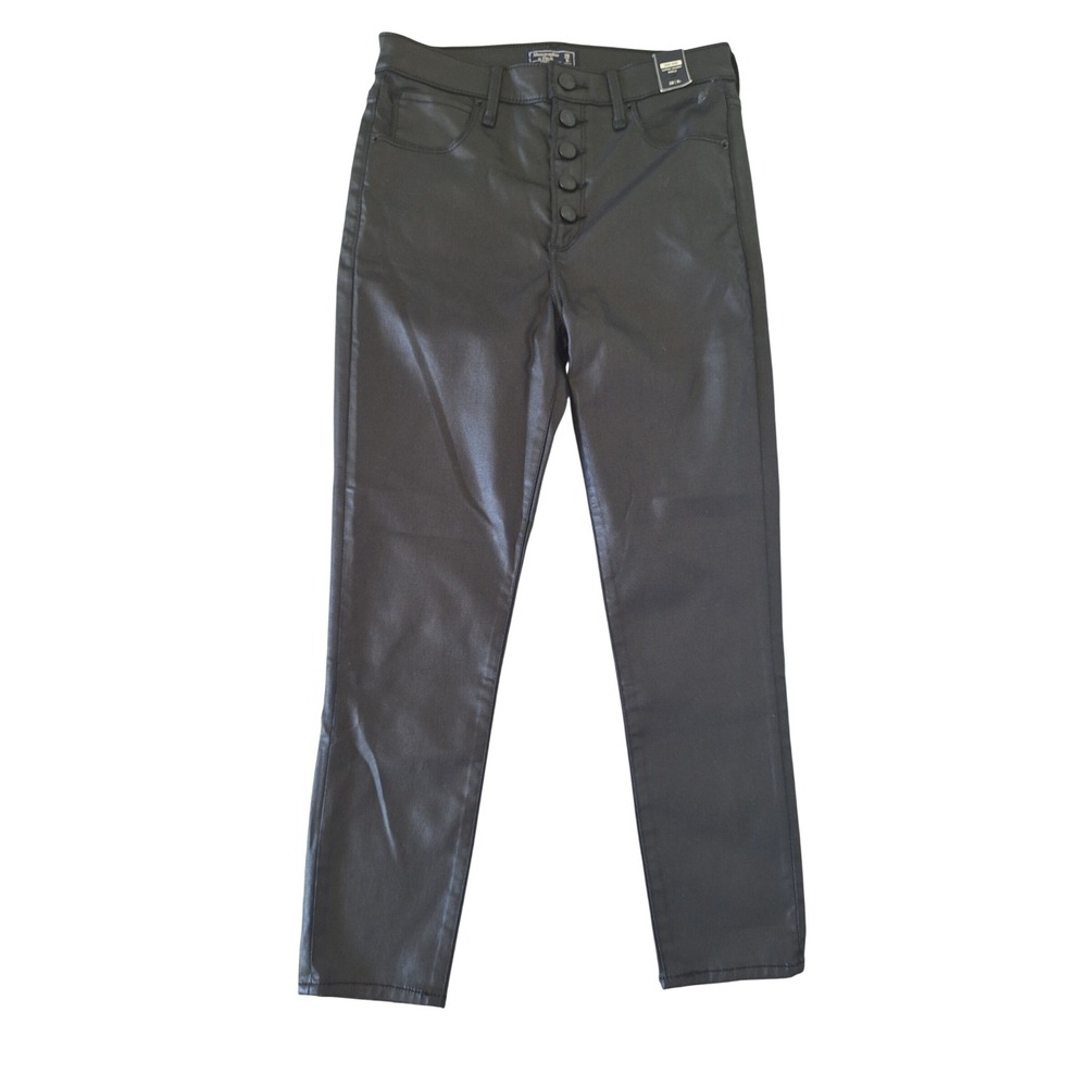 Abercrombie & Fitch High Rise Super Skinny Ankle Coated Black Pants 28/6S NWT
